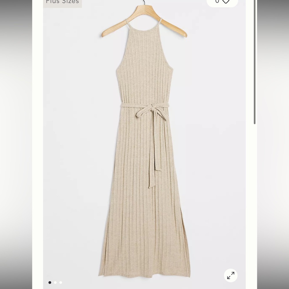 Anthropologie Ribbed Halter Midi Dress in Beige